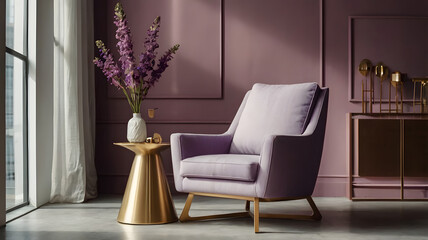 modern living room with purple armchair