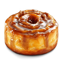 Fototapeta premium A freshly baked glazed cinnamon roll with golden brown dough, rich cinnamon filling, and thick sugar glaze