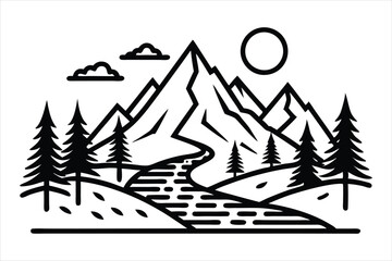 Fototapeta premium mountain line art vector