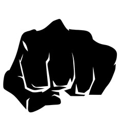 Bold black vector illustration of a powerful clenched fist, symbolizing strength, determination, and impact.