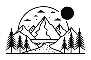 Fototapeta premium mountain line art vector