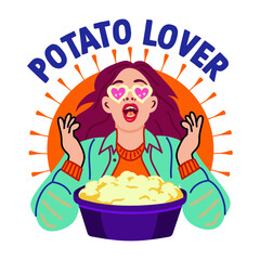 A flat style sticker of a potato lover