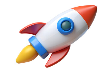3D Colorful Cartoon Rocket with Vibrant Details Isolated on Transparent Background.