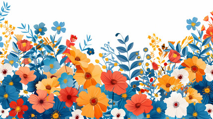 Colorful floral pattern with diverse flower varieties.