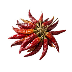 Dried red chili peppers arranged in a vibrant starburst pattern