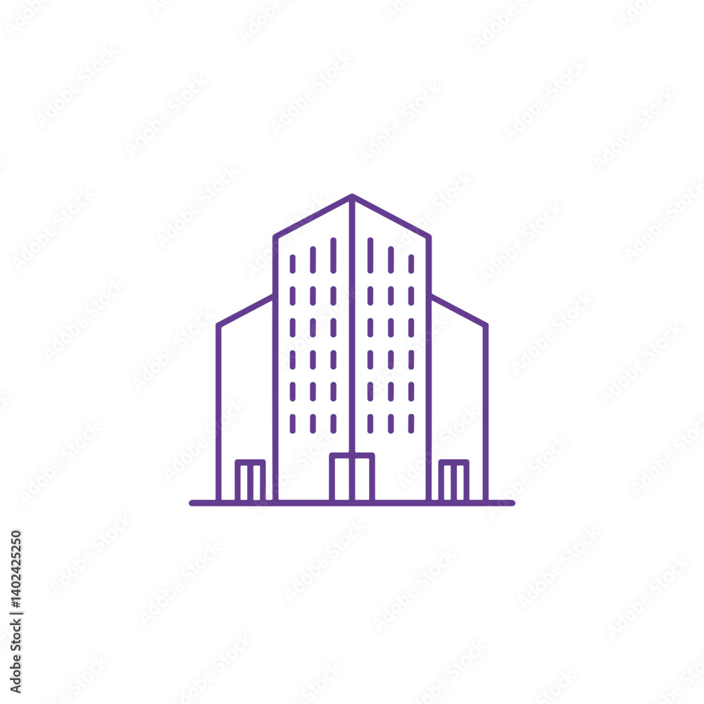 Poster a minimalistic line art icon of a business building, styled as a simple interface icon.