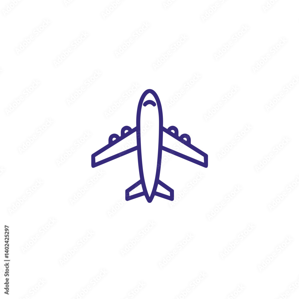 Poster a minimalistic line art icon of an airplane, styled as a simple interface icon.