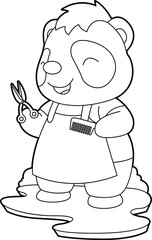 Panda Hairdresser Scissors Comb Animal Vector Graphic Art Illustration