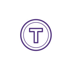 Fototapeta premium A minimalistic line art icon of a crypto token (coin with T symbol), styled as a simple interface icon