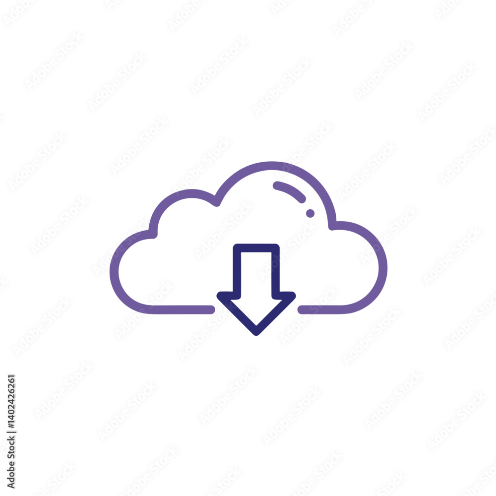 Poster a minimalistic line art icon of cloud storage, styled as a simple interface icon