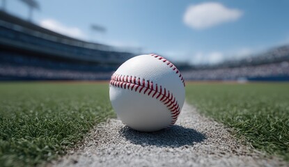 Baseball On Field At Daytime Stadium