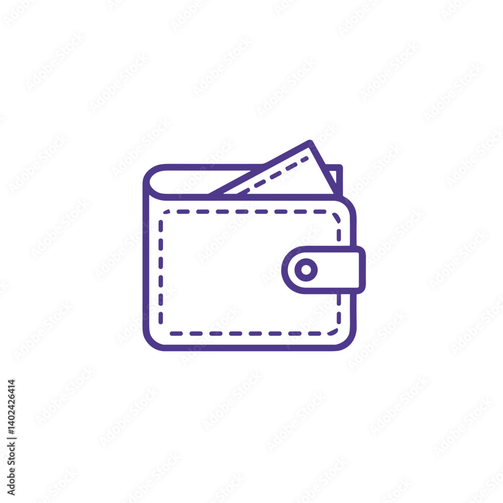 Poster a minimalistic line art icon of a wallet, styled as a simple interface icon.