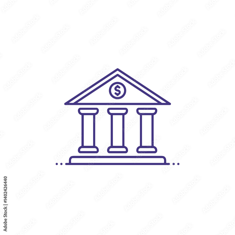 Poster a minimalistic line art icon of a bank, styled as a simple interface icon.