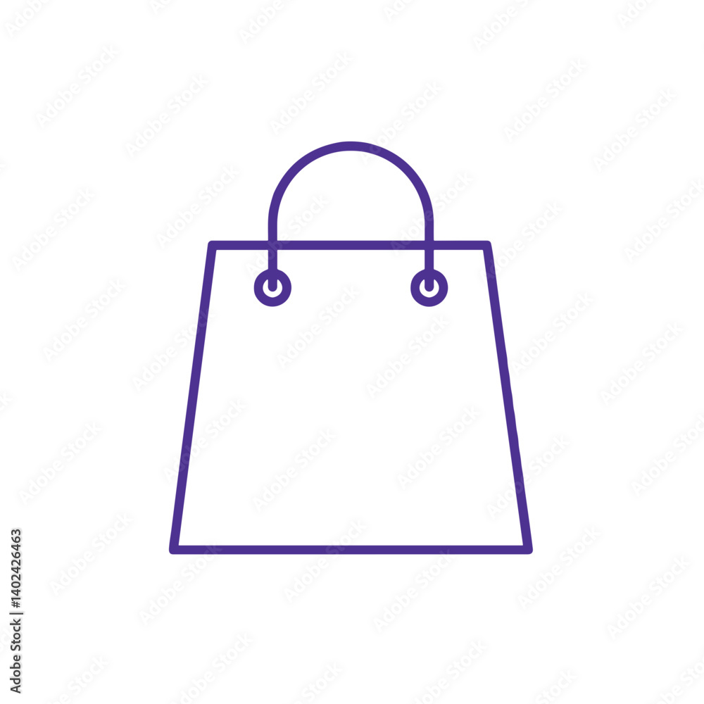 Poster a minimalistic line art icon of a shopping bag, styled as a simple interface icon.