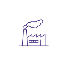 A minimalistic line art icon of a factory, styled as a simple interface icon.