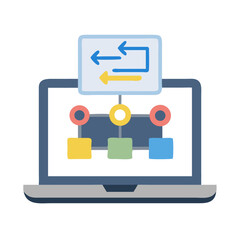 Laptop with Workflow Diagram Icon Representing Business Process and Management

