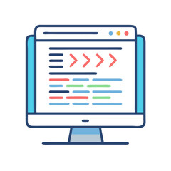 Monitor with Text Lines and Code Symbol Icon Representing Programming and Web Development