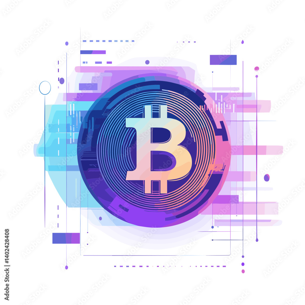 Poster abstract bitcoin cryptocurrency symbol with geometric gradient design