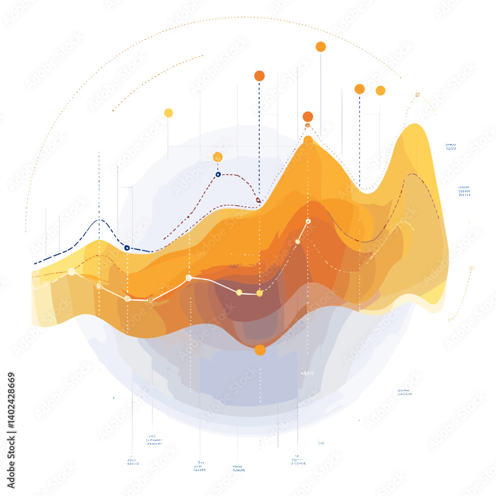 Poster abstract data visualization with orange and brown curves