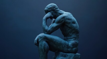 Fototapeta premium The Thinker sculpture, embodying the concept of philosophy. The representation inspires contemplation and intellectual exploration, signifying profound thought and introspection. Generative AI illust