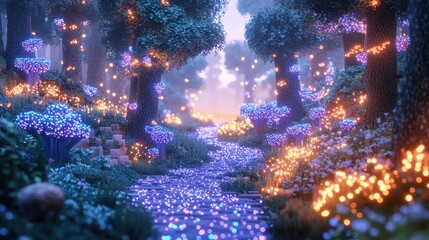 Fototapeta premium Serene viewpoint in a dreamy magical forest grove environment