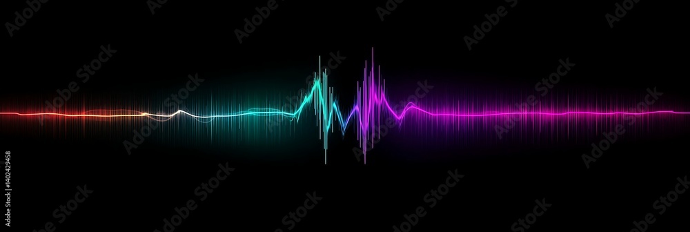Poster a vibrant soundwave visualization showing dynamic audio frequencies in various colors against a dark