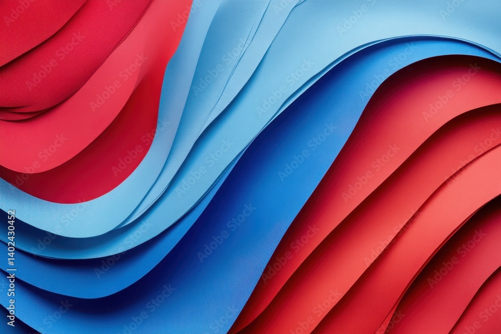 Poster abstract wavy layers of red and blue paper creating a dynamic and colorful background