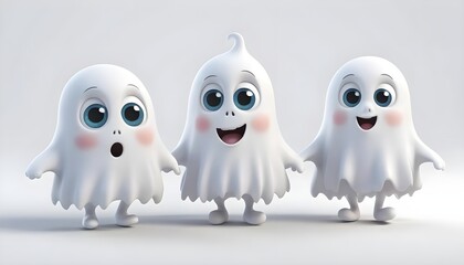 Obraz premium Cute Cartoon Ghosts Holding Hands