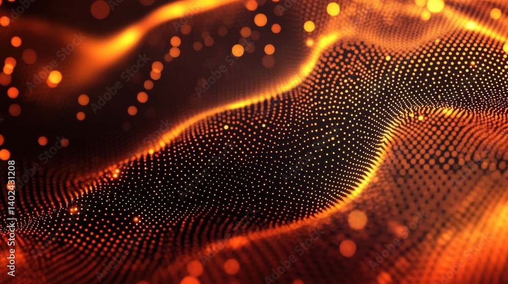 Poster technology digital wave background concept.beautiful motion waving dots texture with glowing defocus