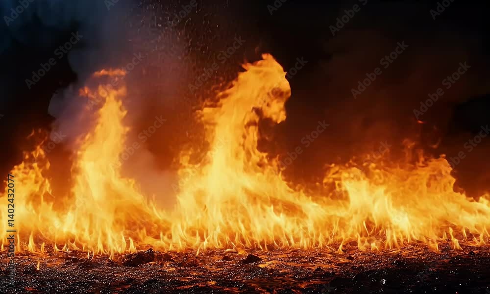 Wall mural intense flames raging with bright orange glow creating dynamic visual effect in dark environment