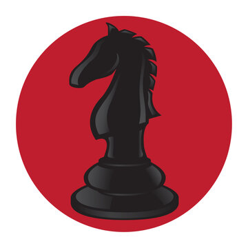recommend clip art: 赤い円の中に黒いチェスの駒「ナイト」があるベクターイラスト