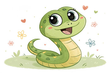 Illustration of Cute green snake cartoon