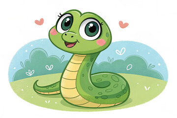 Illustration of Cute green snake cartoon