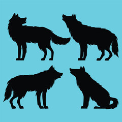 Set of a wolf silhouette vector isolated