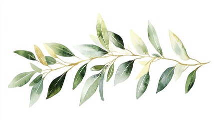 Watercolor floral illustration set - green & gold leaf branches collection, for wedding stationary, greetings, wallpapers, fashion, background. Eucalyptus, olive, green leaves, etc. illustration