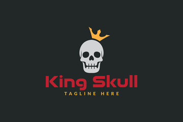 king skull logo design. skull logo wearing crown. logo icon vector illustration silhouette