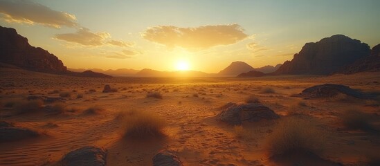 Naklejka premium Desert sunset landscape, Wadi Rum
