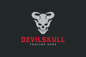 devil skull logo design with horns. logo icon vector illustration silhouette
