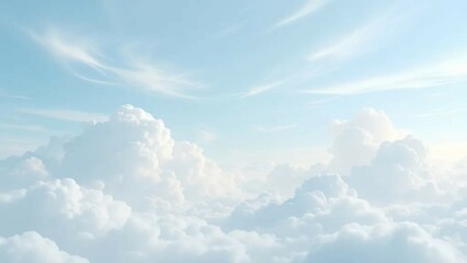 Minimalist view of the sky featuring fluffy white clouds on a soft blue background. Perfect for backgrounds, web design, or nature-themed creative projects