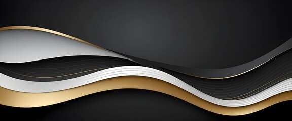 Abstract Gold, Black and White Waves Background