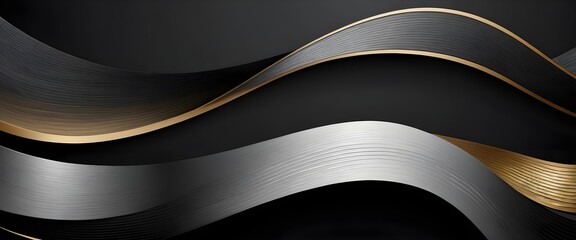 Abstract Black, Silver, and Gold Waves Background