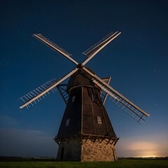 Night View of a Historic Windmill