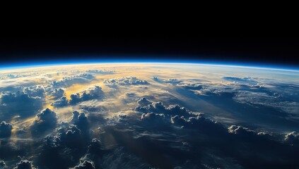 Earth from space, sunrise/sunset over clouds