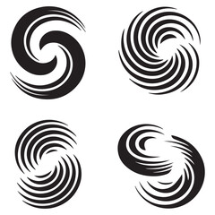 Spiral and swirl motion twisting circles design element set Vector Black silhouettes. with white background