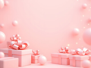 3D gift box birthday celebration, elegant Valentine's Day gift box surprise concept illustration in pink and red