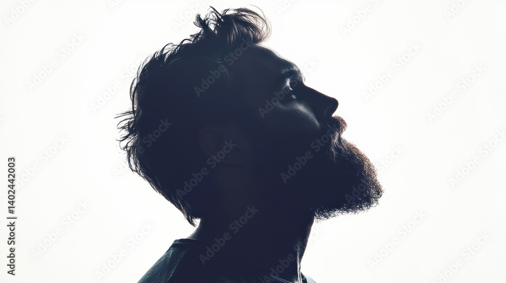 Aufkleber profile silhouette of a bearded man with artistic fade effect on a bright background