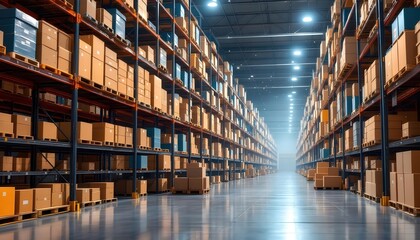 Vast Warehouse Inventory Storage Full of Cardboard Boxes