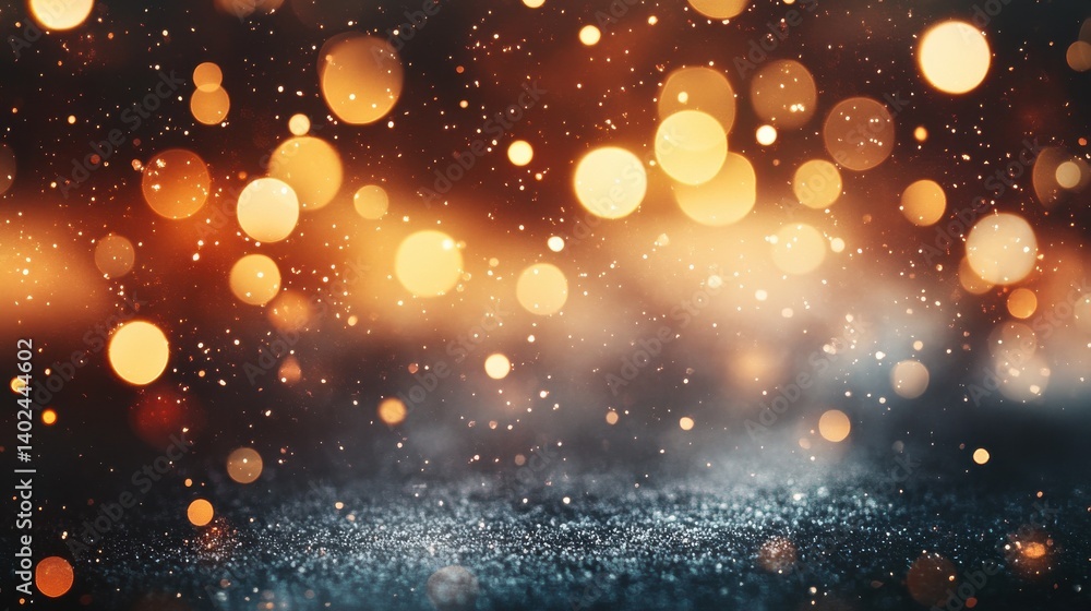Poster soft, blurred background of white snow with bokeh lights and sparkling stars, creating an enchanting