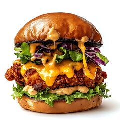 A golden crispy fried chicken sandwich with seasoned batter, tender chicken fillet, and soft bun