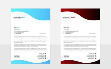 Modern Creative professional letterhead design Template layout with rectangular red and blue shape
